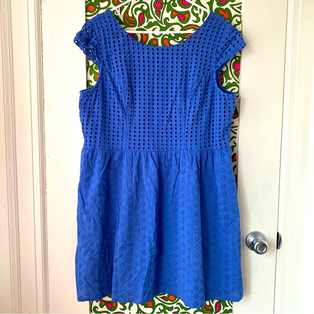 Beautiful periwinkle Xhiliration eyelet cap sleeve fit flare dress, size XXL.